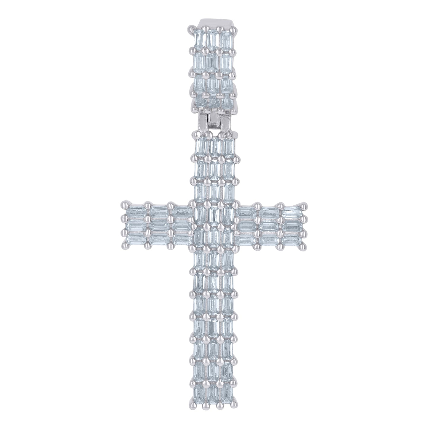 Sterling Silver Mens Baguette Cubic-Zirconia Cross Religious Charm Pendant