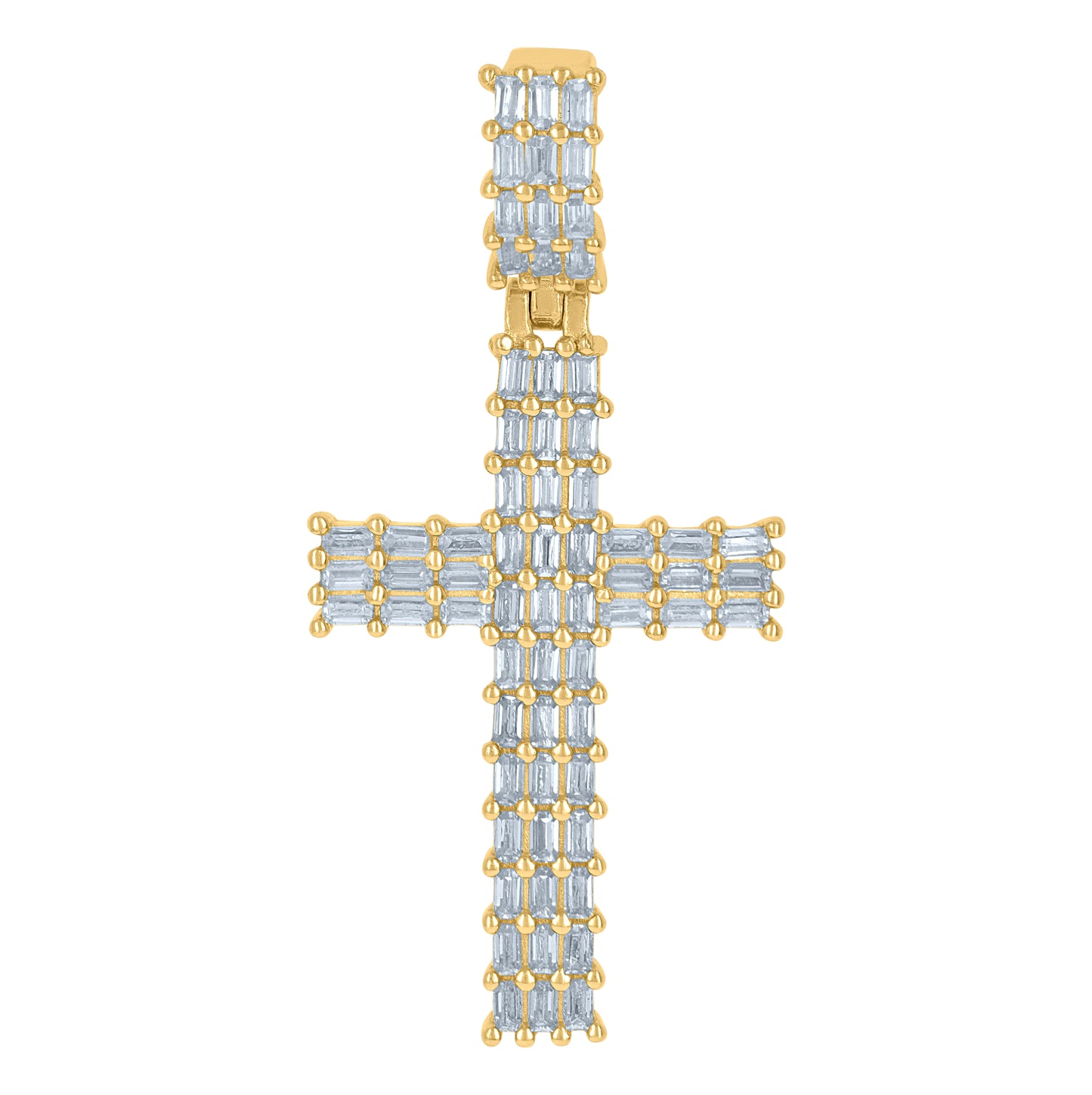 Sterling Silver Mens Baguette Cubic-Zirconia Cross Religious Charm Pendant
