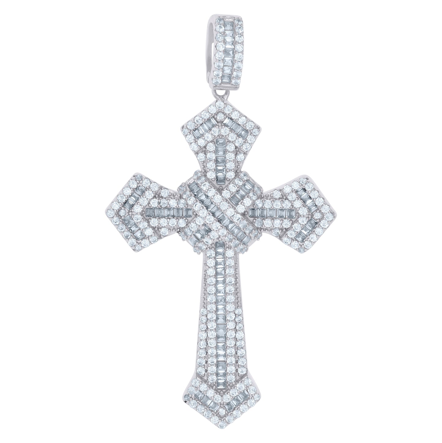 Sterling Silver Mens Cubic-Zirconia Cross Religious Charm Pendant