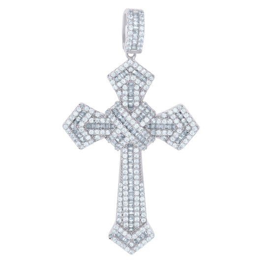 Sterling Silver Mens Cubic-Zirconia Cross Religious Charm Pendant