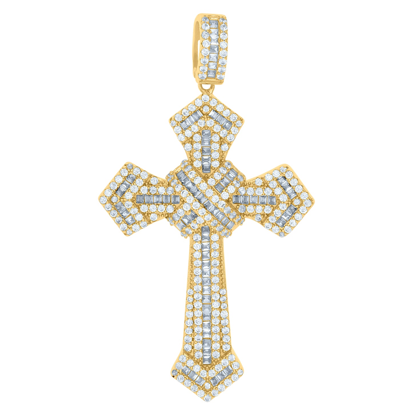 Sterling Silver Mens Cubic-Zirconia Cross Religious Charm Pendant
