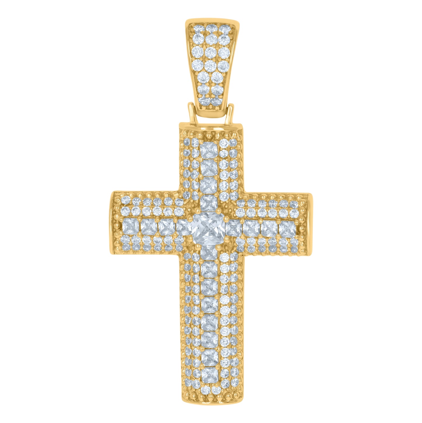 Sterling Silver Mens Princess Cubic-Zirconia Cross Religious Charm Pendant