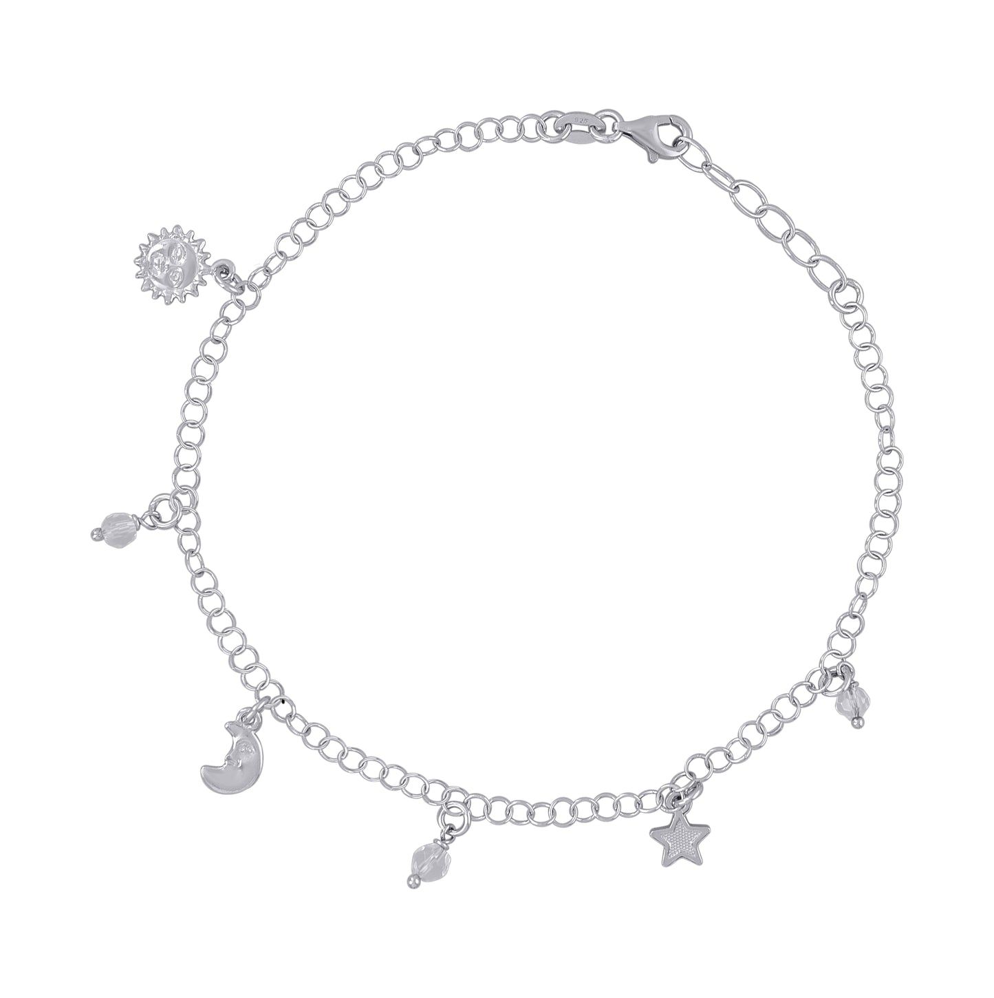 Sterling Silver Womens Celestial Charms Anklet