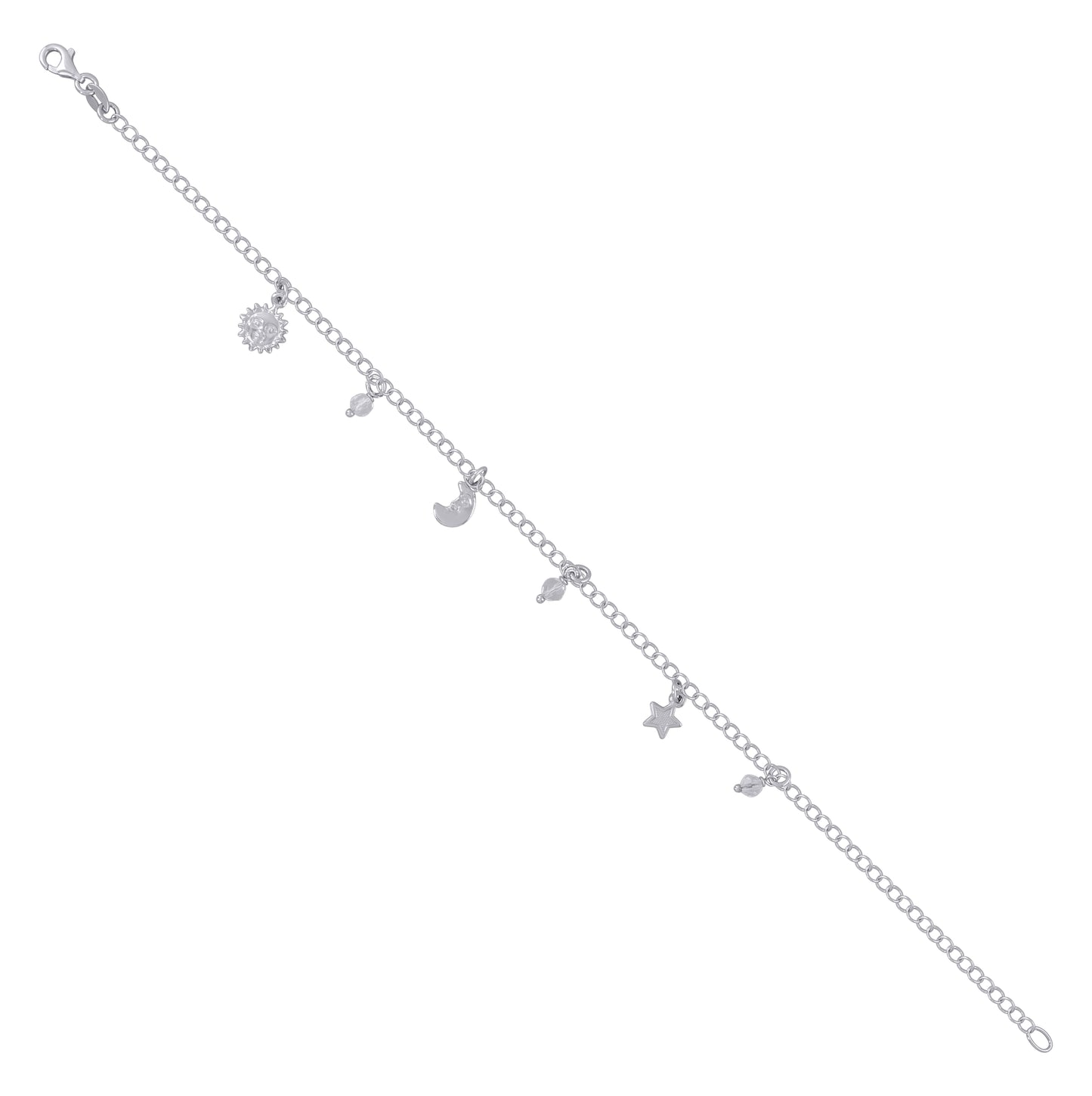 Sterling Silver Womens Celestial Charms Anklet