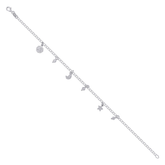 Sterling Silver Womens Celestial Charms Anklet