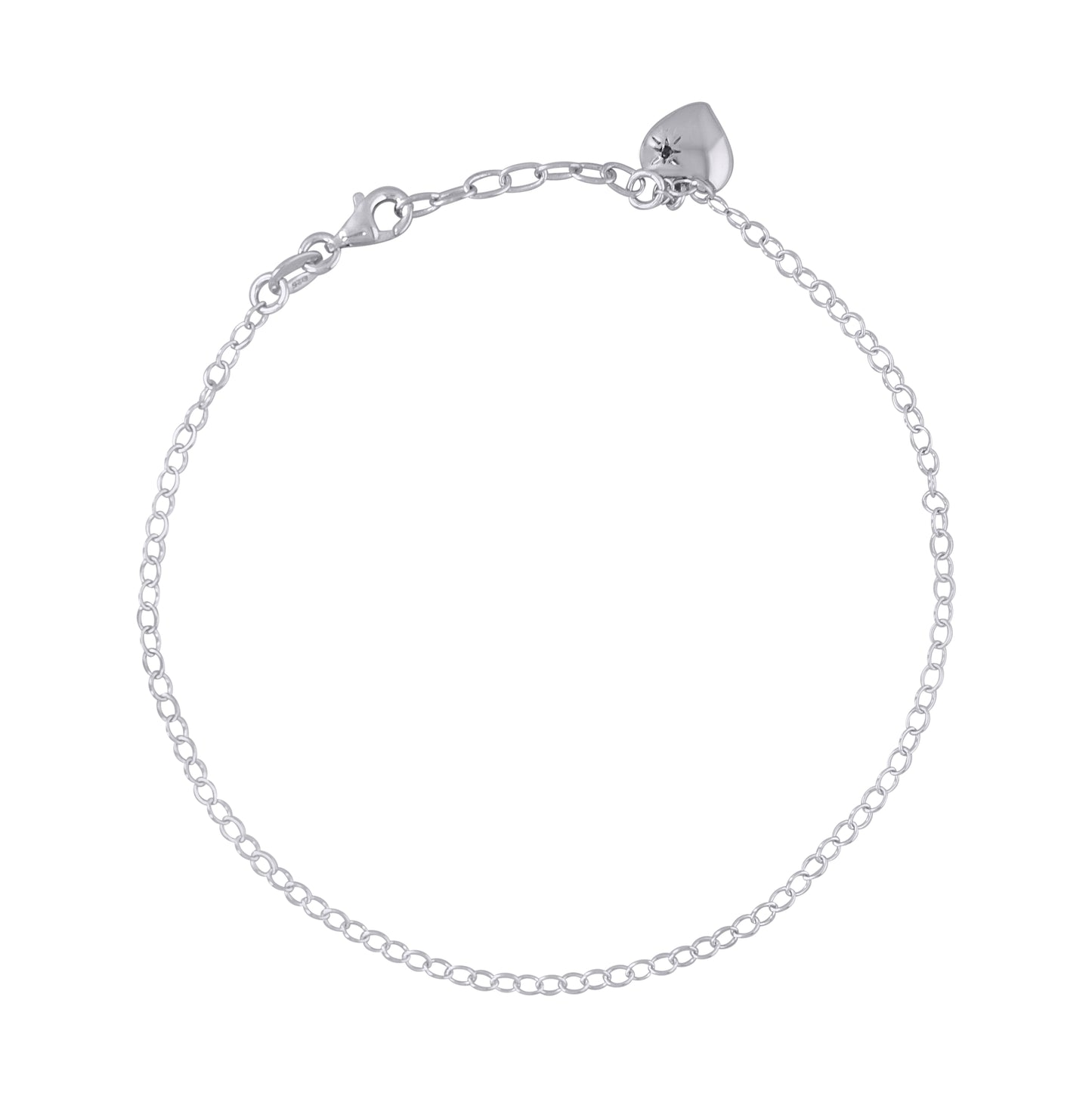 Sterling Silver Womens Cubic-Zirconia Rolo Link Heart Charms Anklet