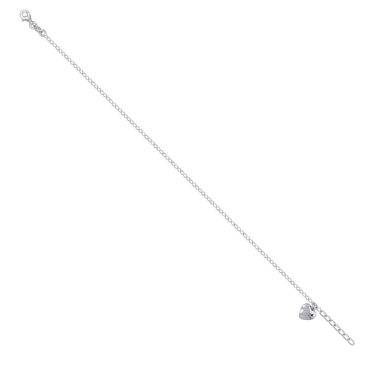 Sterling Silver Womens Cubic-Zirconia Rolo Link Heart Charms Anklet