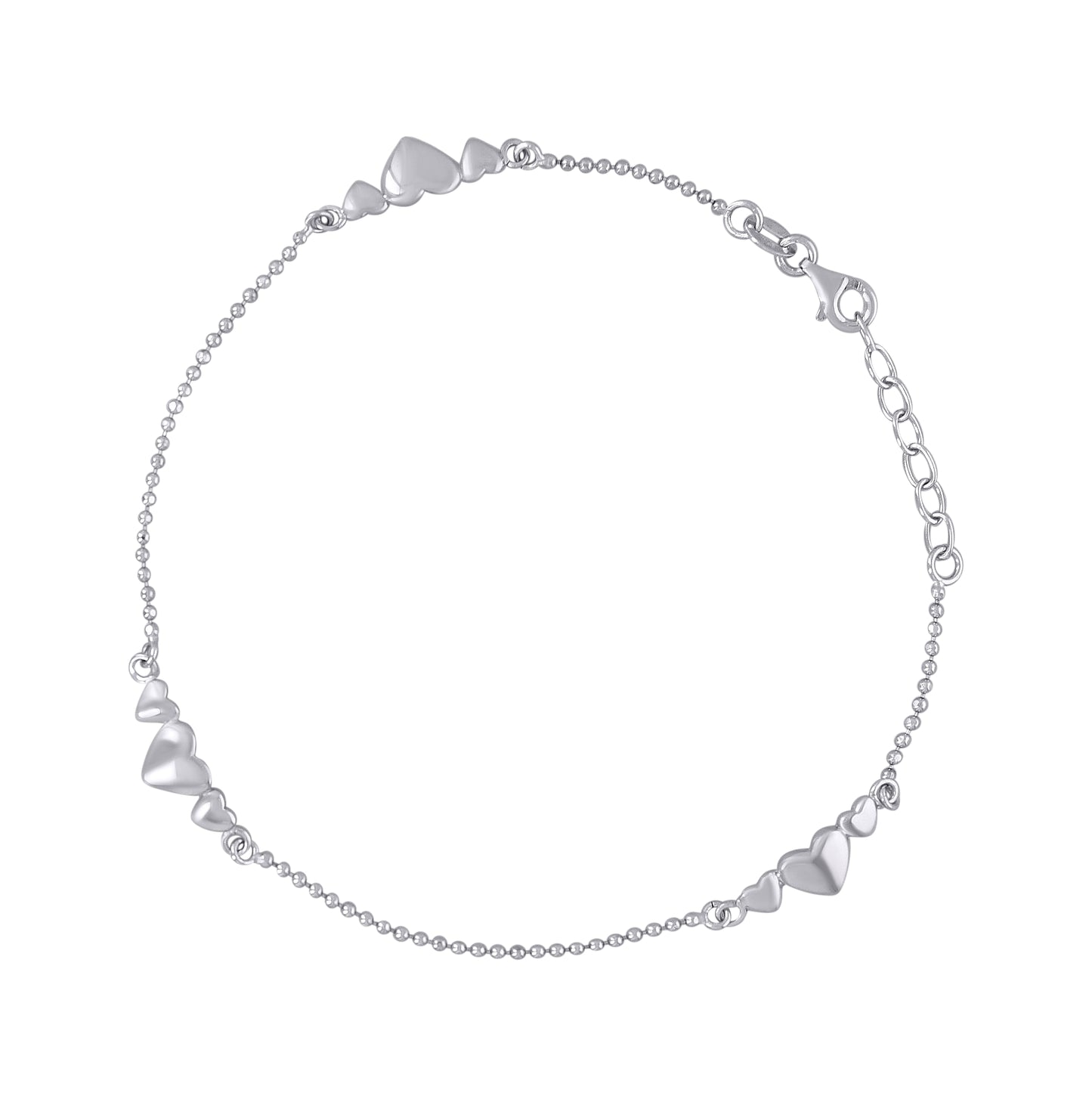 Sterling Silver Womens Moon Cut Hearts Link Anklet