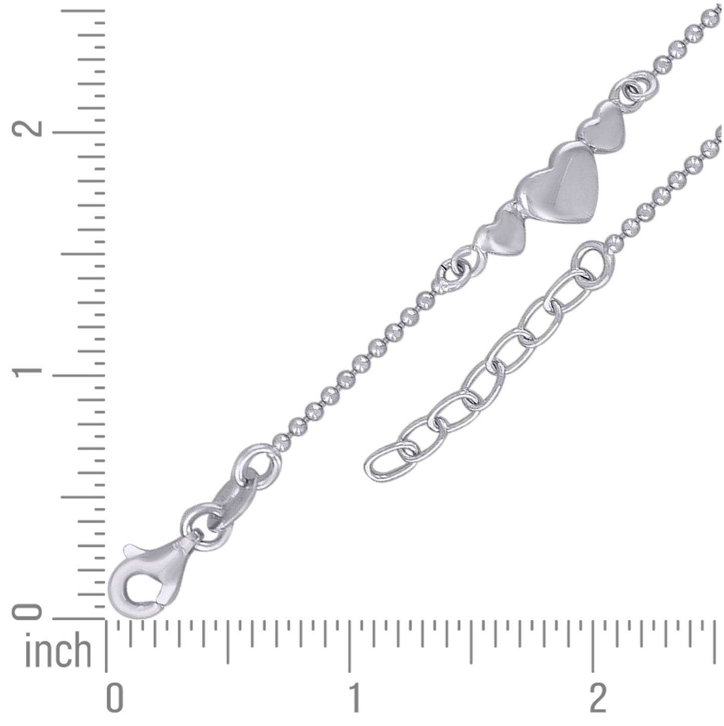 Sterling Silver Womens Moon Cut Hearts Link Anklet