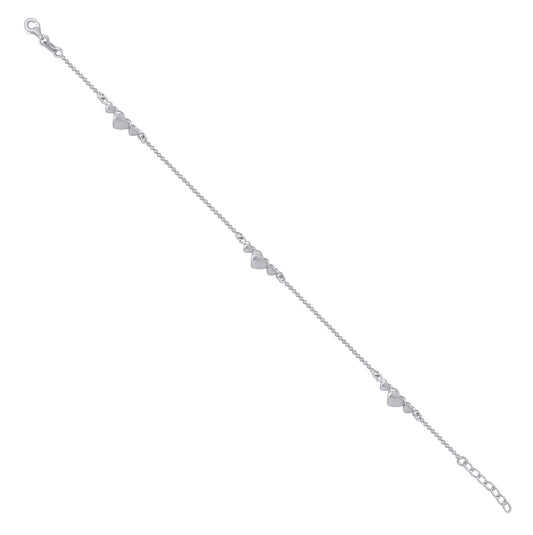 Sterling Silver Womens Moon Cut Hearts Link Anklet