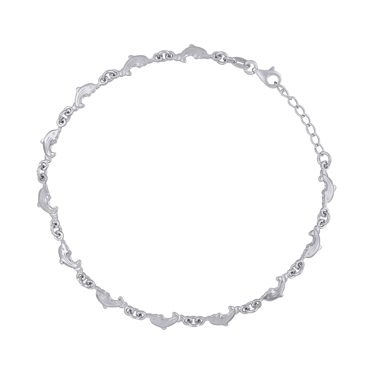 Sterling Silver Womens Dolphin Fashion Link Anklet