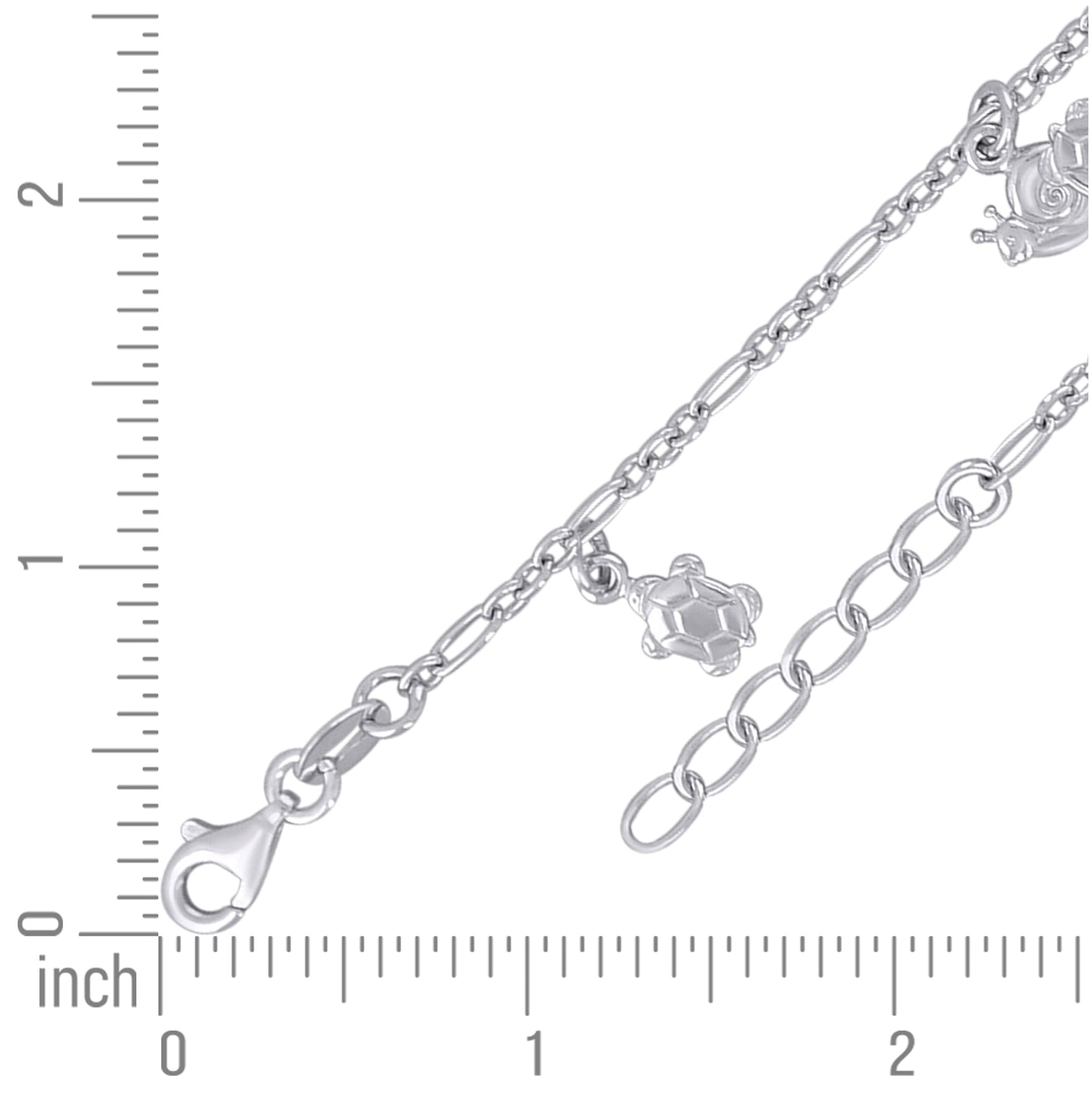 Sterling Silver Womens Figaro Link Ocean Charms Anklet