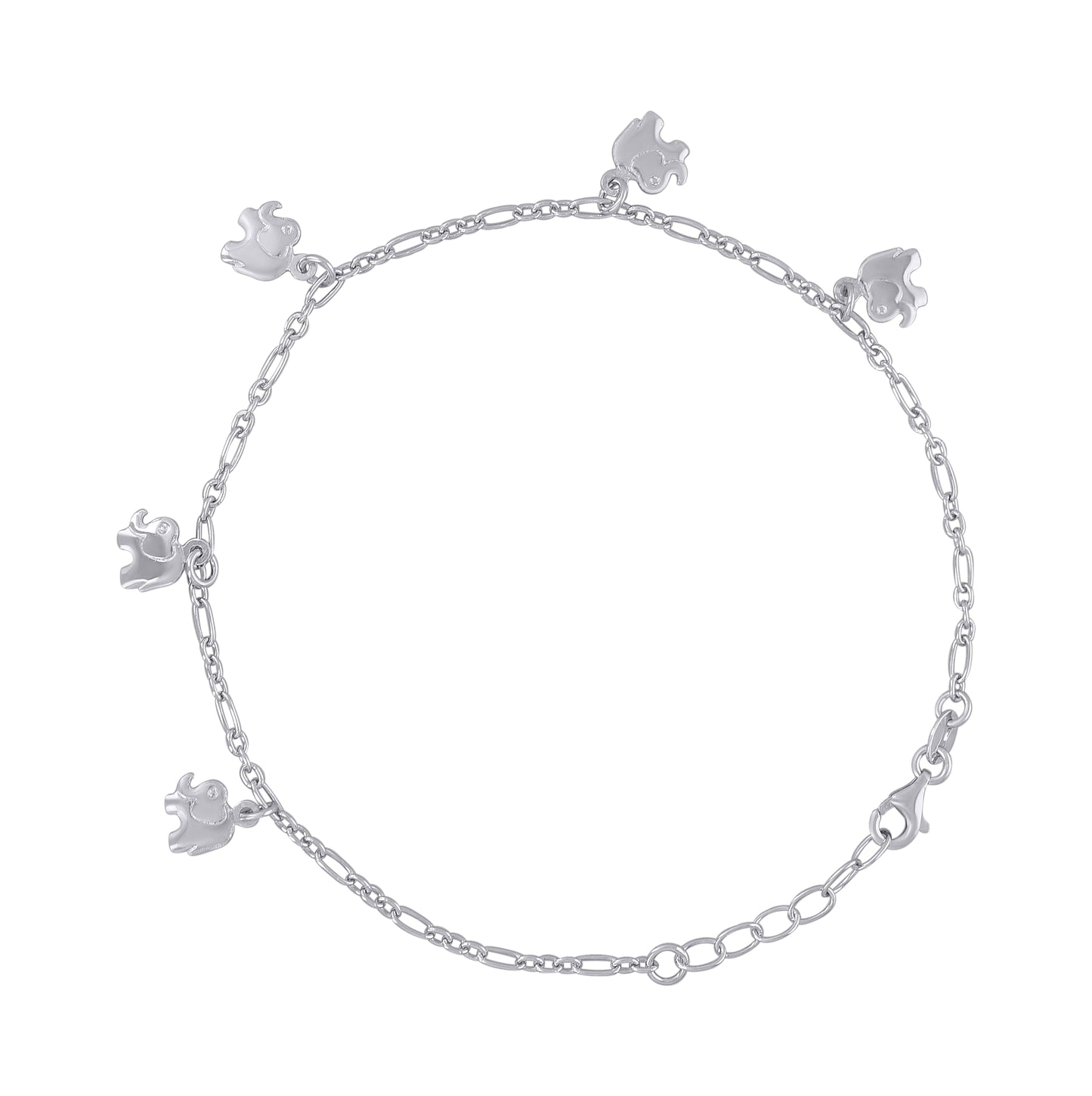 Sterling Silver Womens Figaro Link Elephant Fashion Charms Anklet