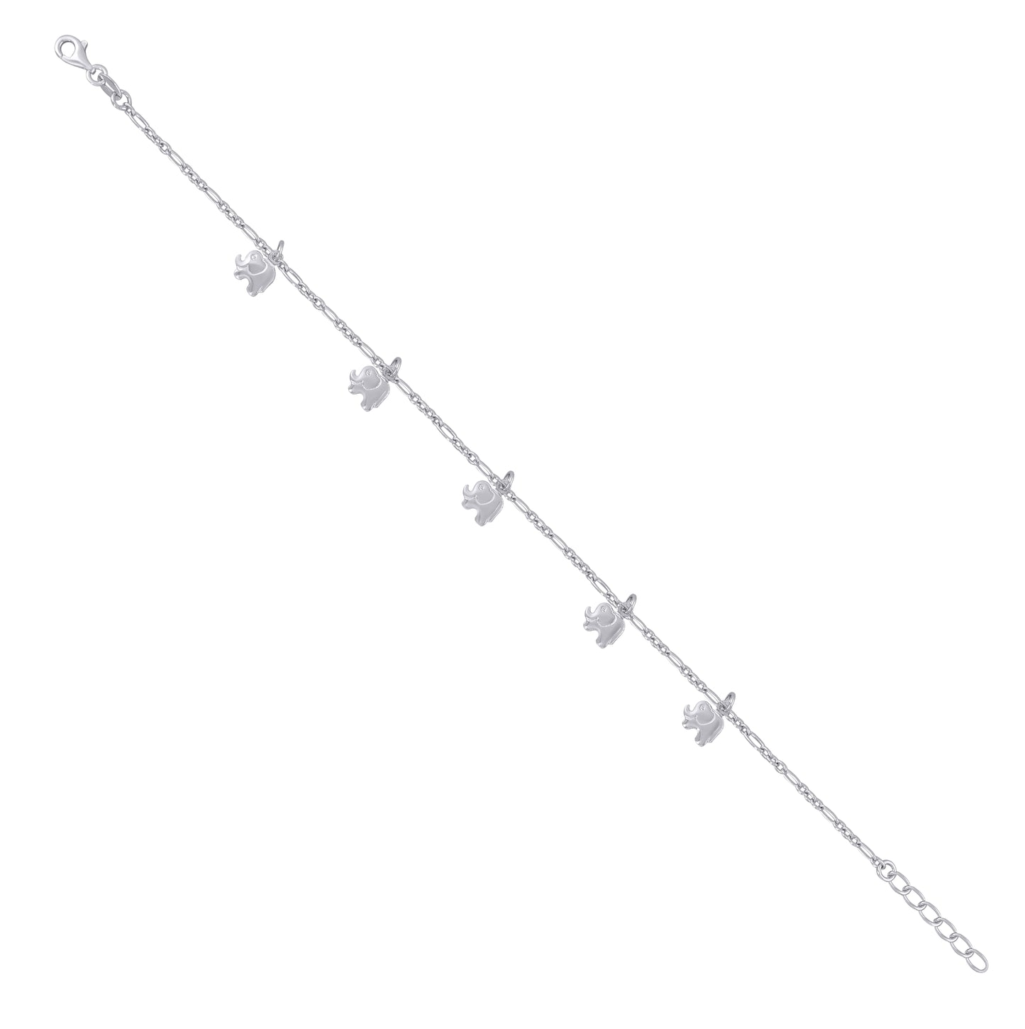 Sterling Silver Womens Figaro Link Elephant Fashion Charms Anklet