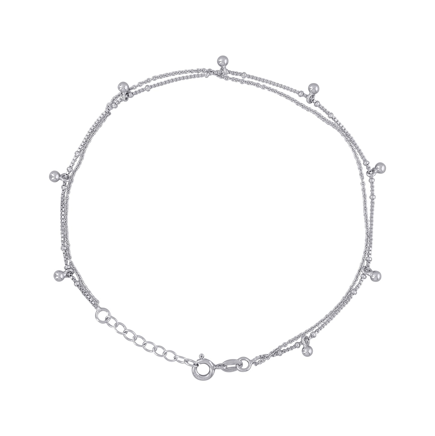 Sterling Silver Womens Beaded Fashion Link Anklet