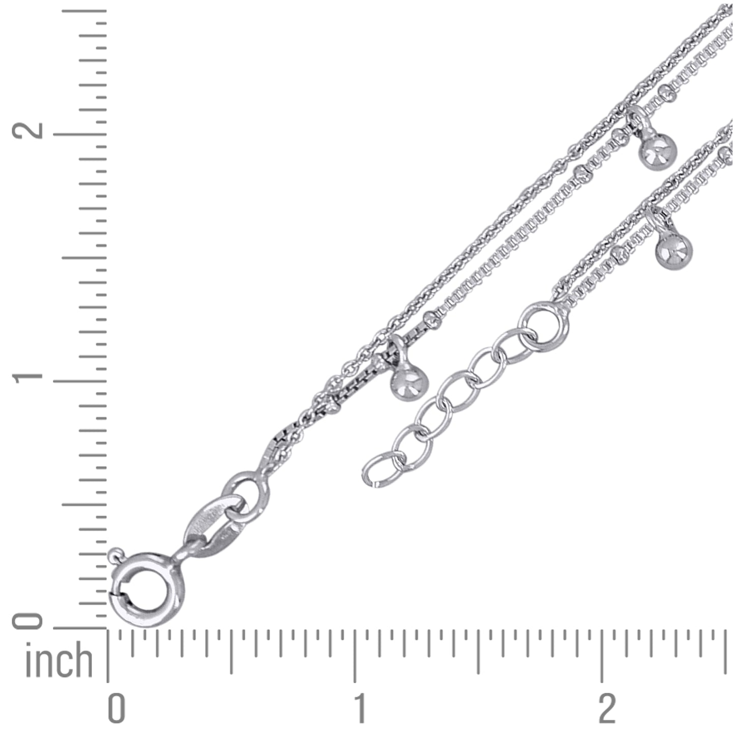 Sterling Silver Womens Beaded Fashion Link Anklet