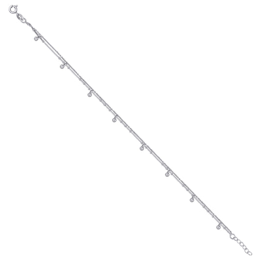 Sterling Silver Womens Beaded Fashion Link Anklet