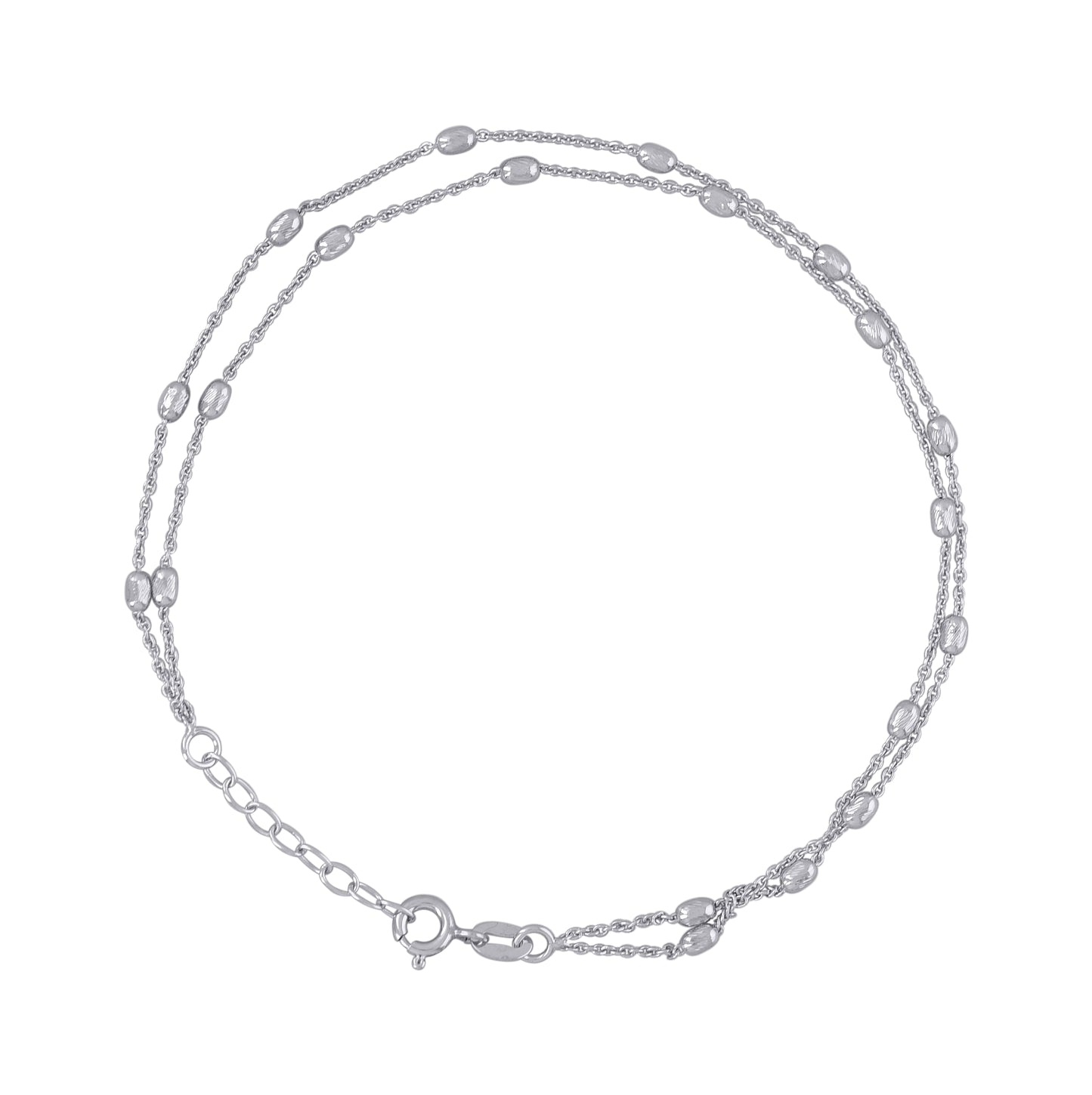 Sterling Silver Womens Beaded Fashion Link Anklet