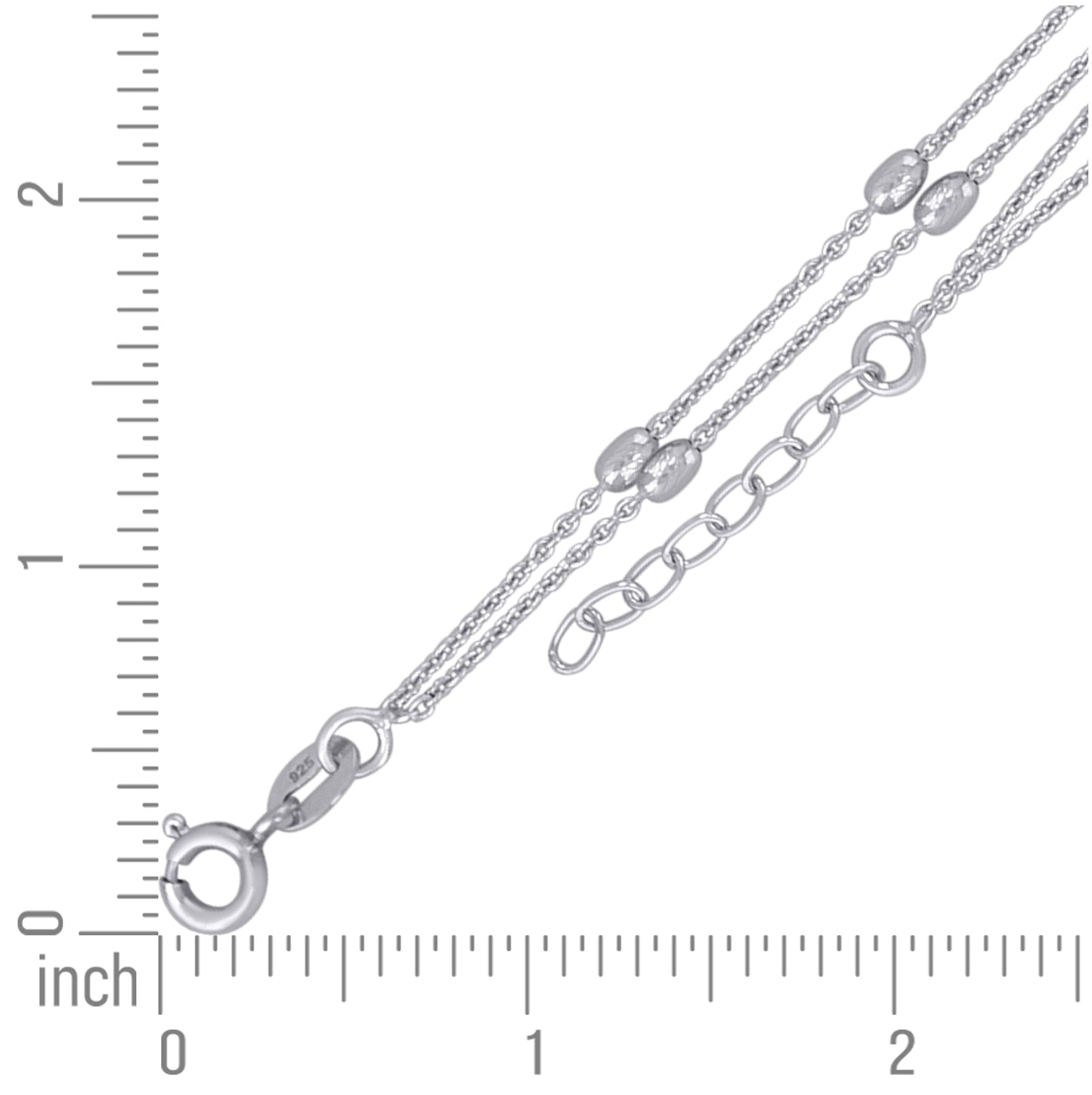 Sterling Silver Womens Beaded Fashion Link Anklet