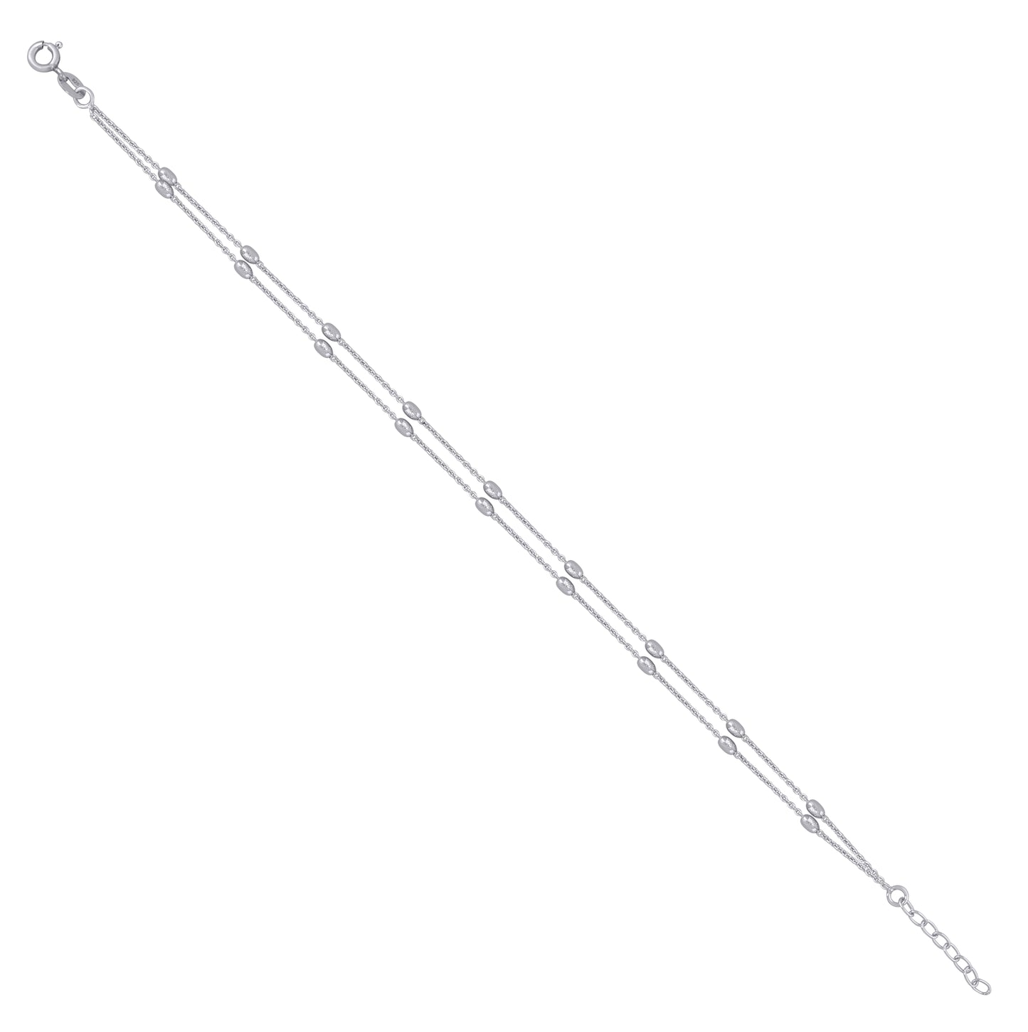 Sterling Silver Womens Beaded Fashion Link Anklet