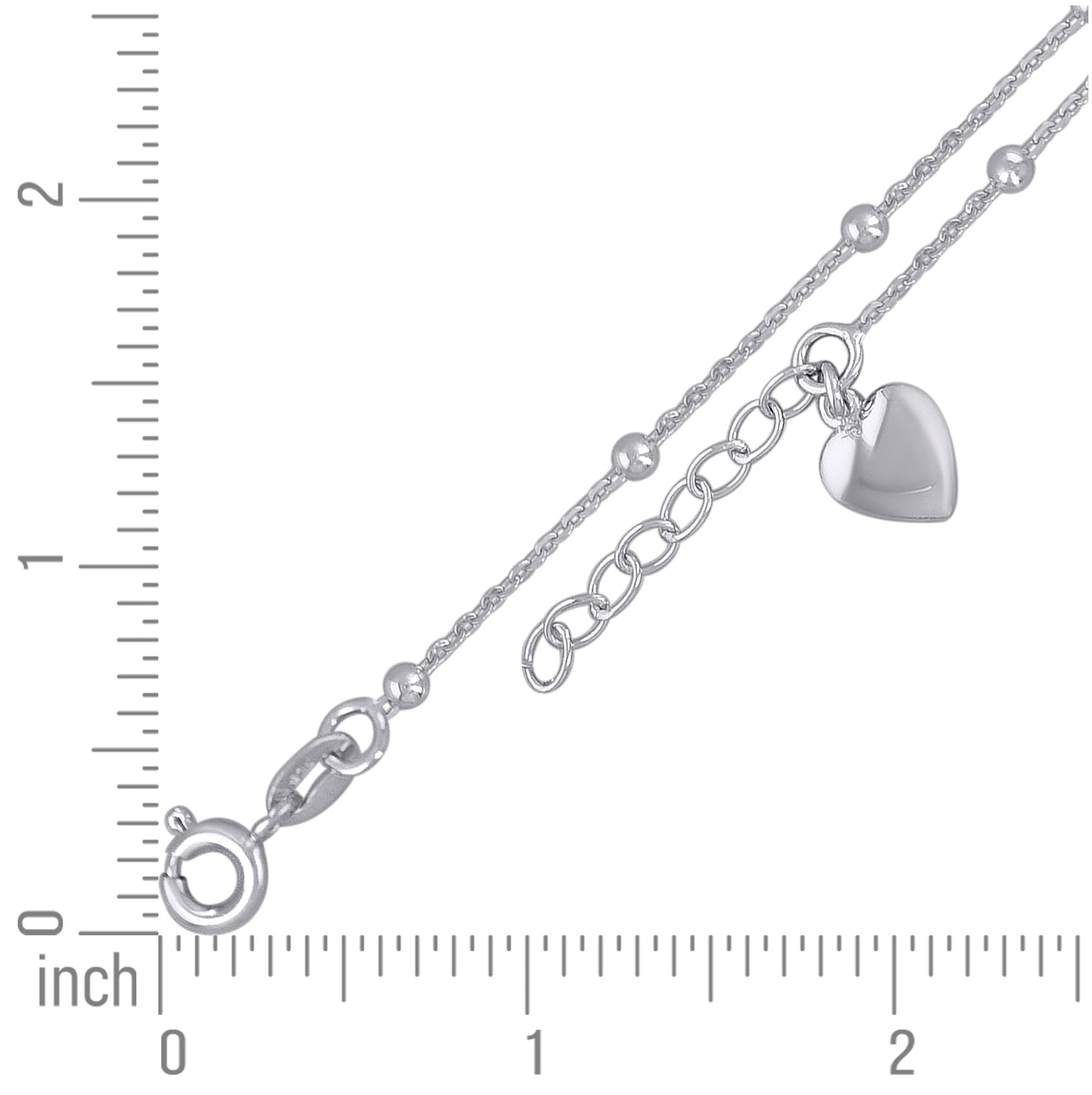 Sterling Silver Womens Beaded Heart Charms Anklet