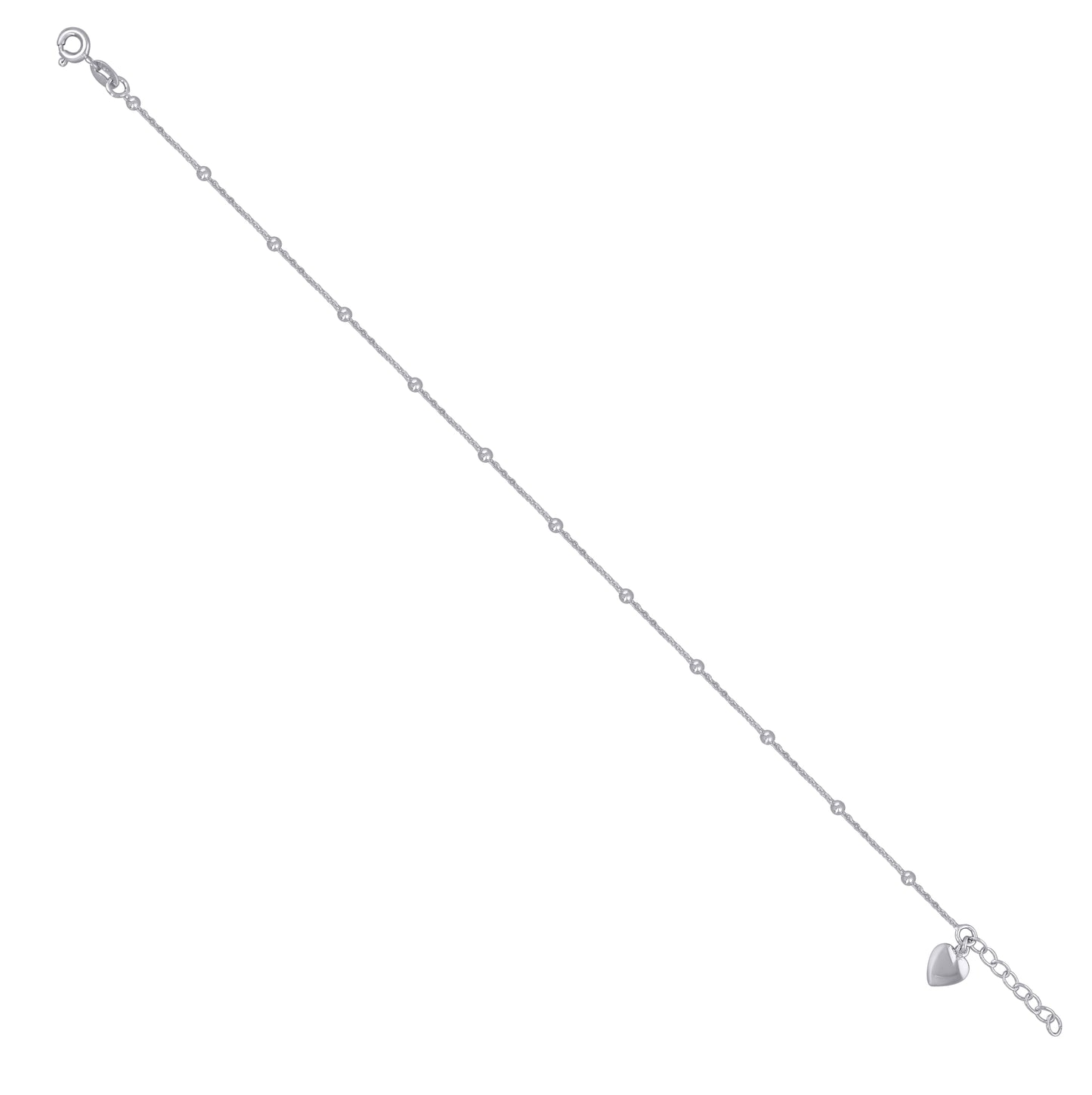 Sterling Silver Womens Beaded Heart Charms Anklet