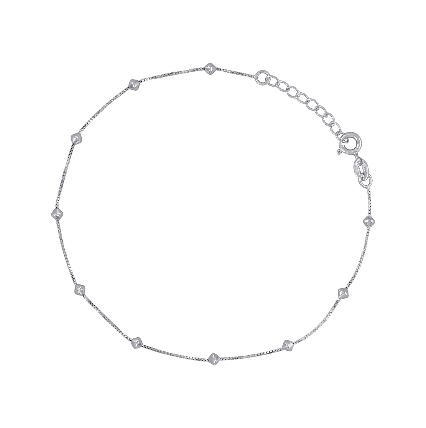 Sterling Silver Womens Beaded Fashion Link Anklet