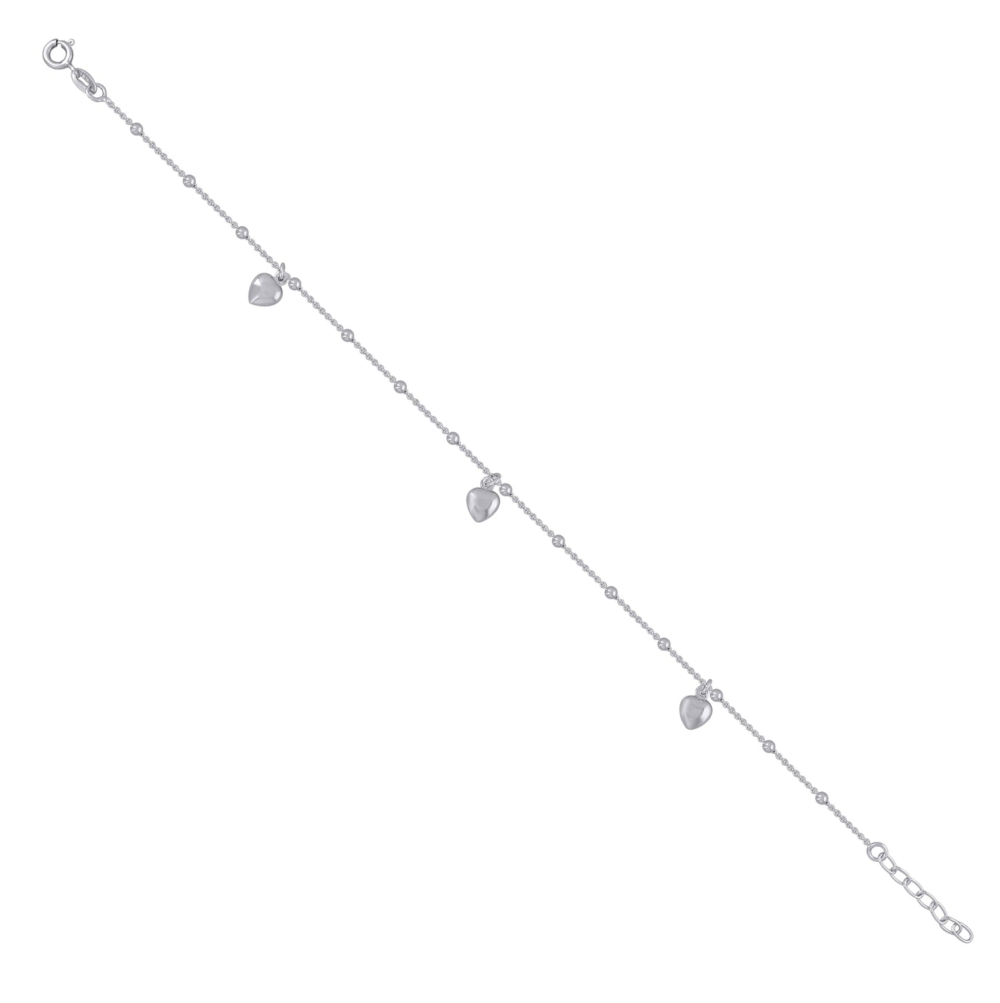 Sterling Silver Womens Heart Charms Anklet
