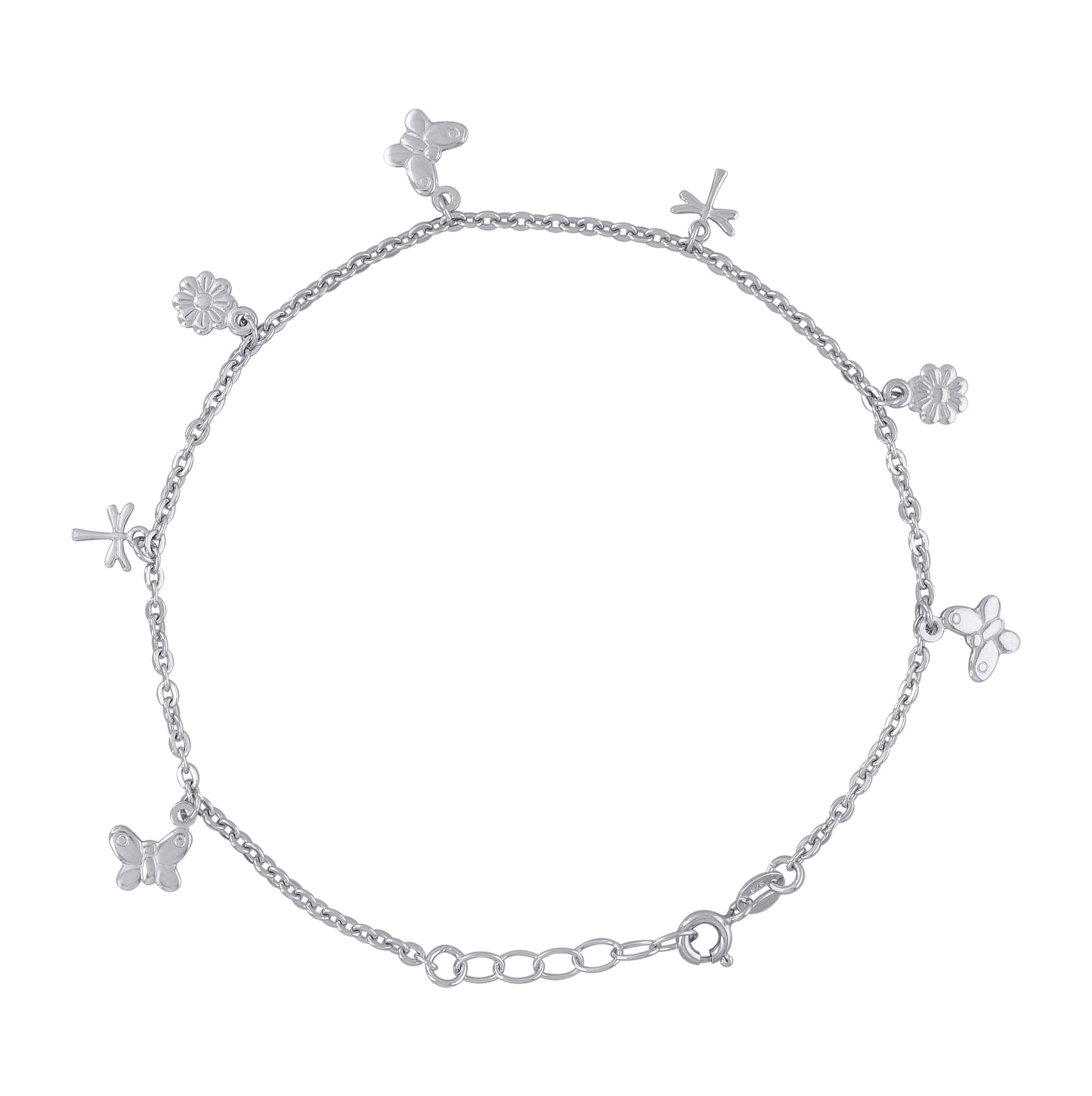 Sterling Silver Womens Butterfly Flower Dragonfly Fashion Charms Anklet