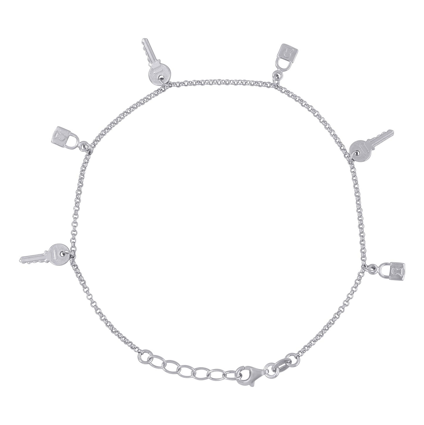 Sterling Silver Womens Lock & Key Charms Anklet