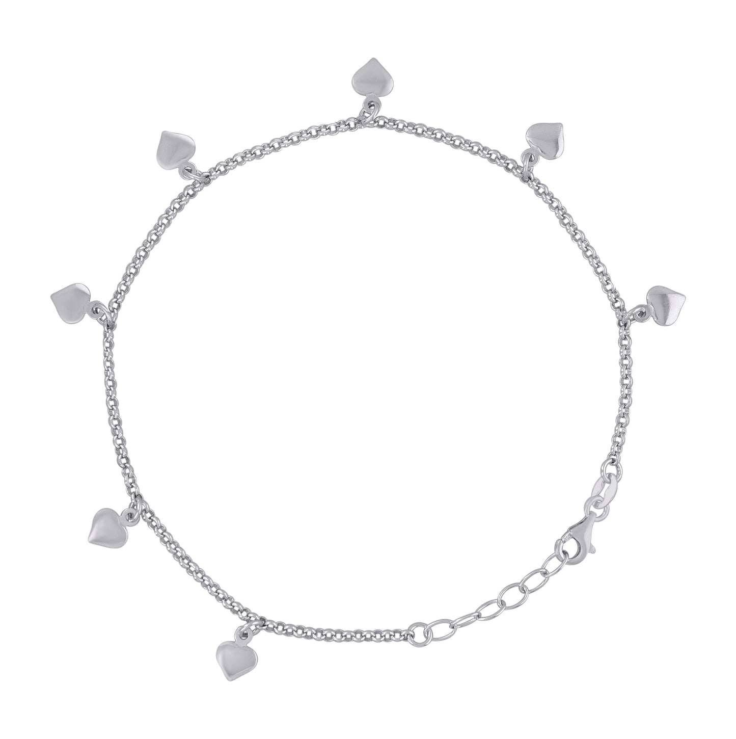 Sterling Silver Womens Heart Charms Anklet