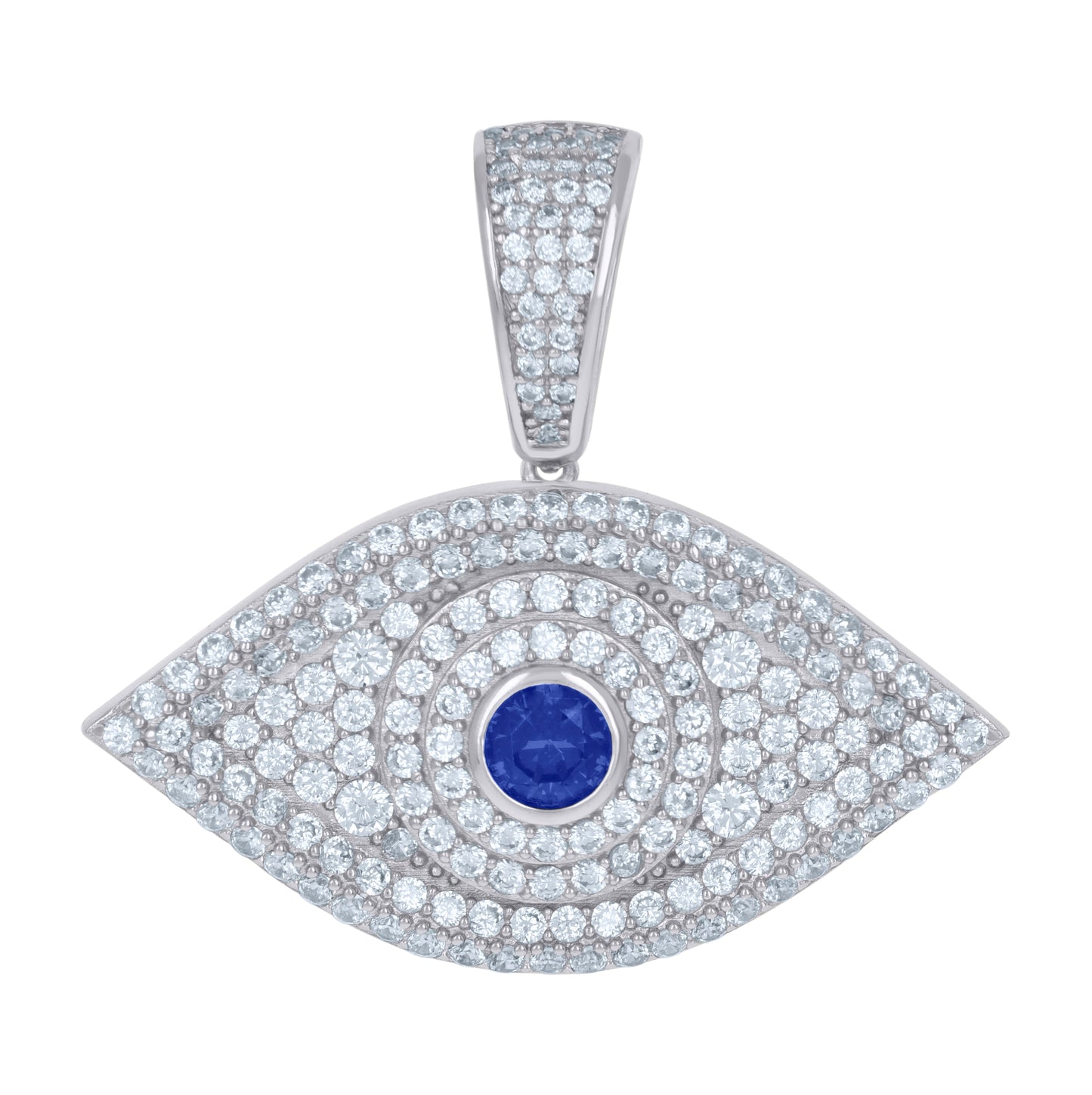 Sterling Silver Unisex Blue Cubic-Zirconia Evil Eye Good Luck Charm Pendant