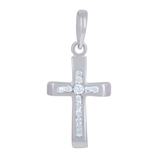 Sterling Silver Unisex Cubic-Zirconia Cross Religious Charm Pendant
