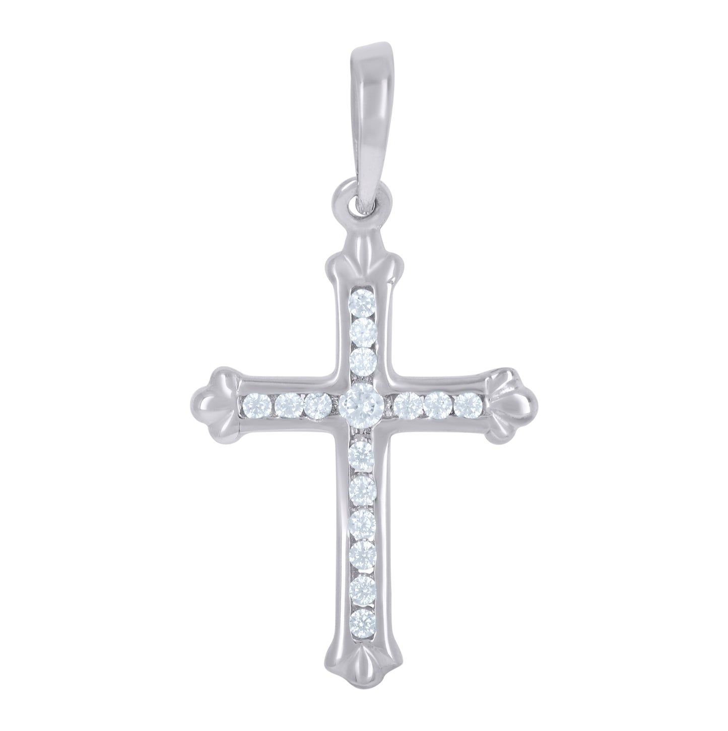 Sterling Silver Unisex Cubic-Zirconia Cross Religious Charm Pendant