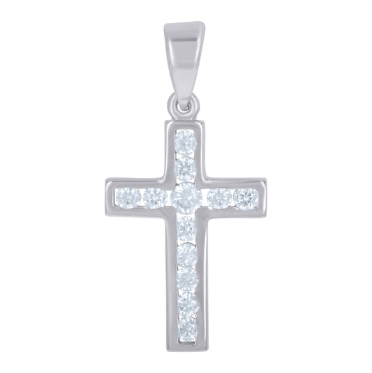 Sterling Silver Unisex Cubic-Zirconia Cross Religious Charm Pendant