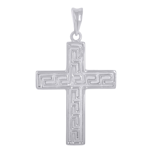 Sterling Silver Unisex Greek Key Cross Religious Charm Pendant
