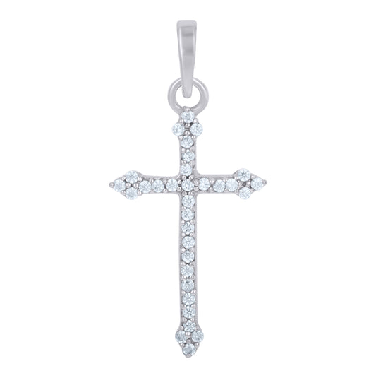 Sterling Silver Unisex Cubic-Zirconia Cross Religious Charm Pendant