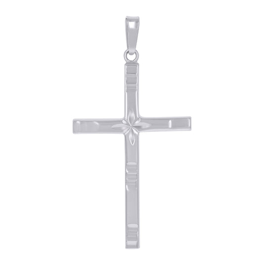 Sterling Silver Unisex Diamond-Cut Cross Religious Charm Pendant