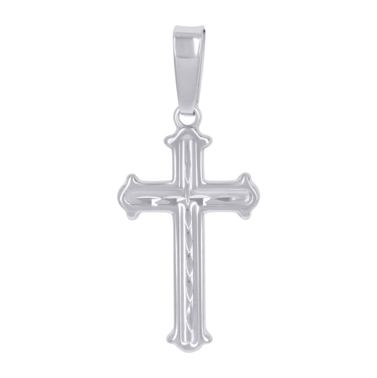 Sterling Silver Unisex Fleur De Lis Cross Religious Charm Pendant