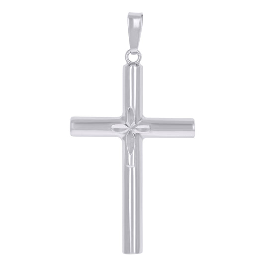 Sterling Silver Unisex Diamond-Cut Cross Religious Charm Pendant