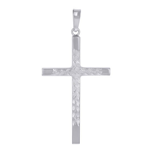 Sterling Silver Unisex Diamond-Cut Cross Religious Charm Pendant