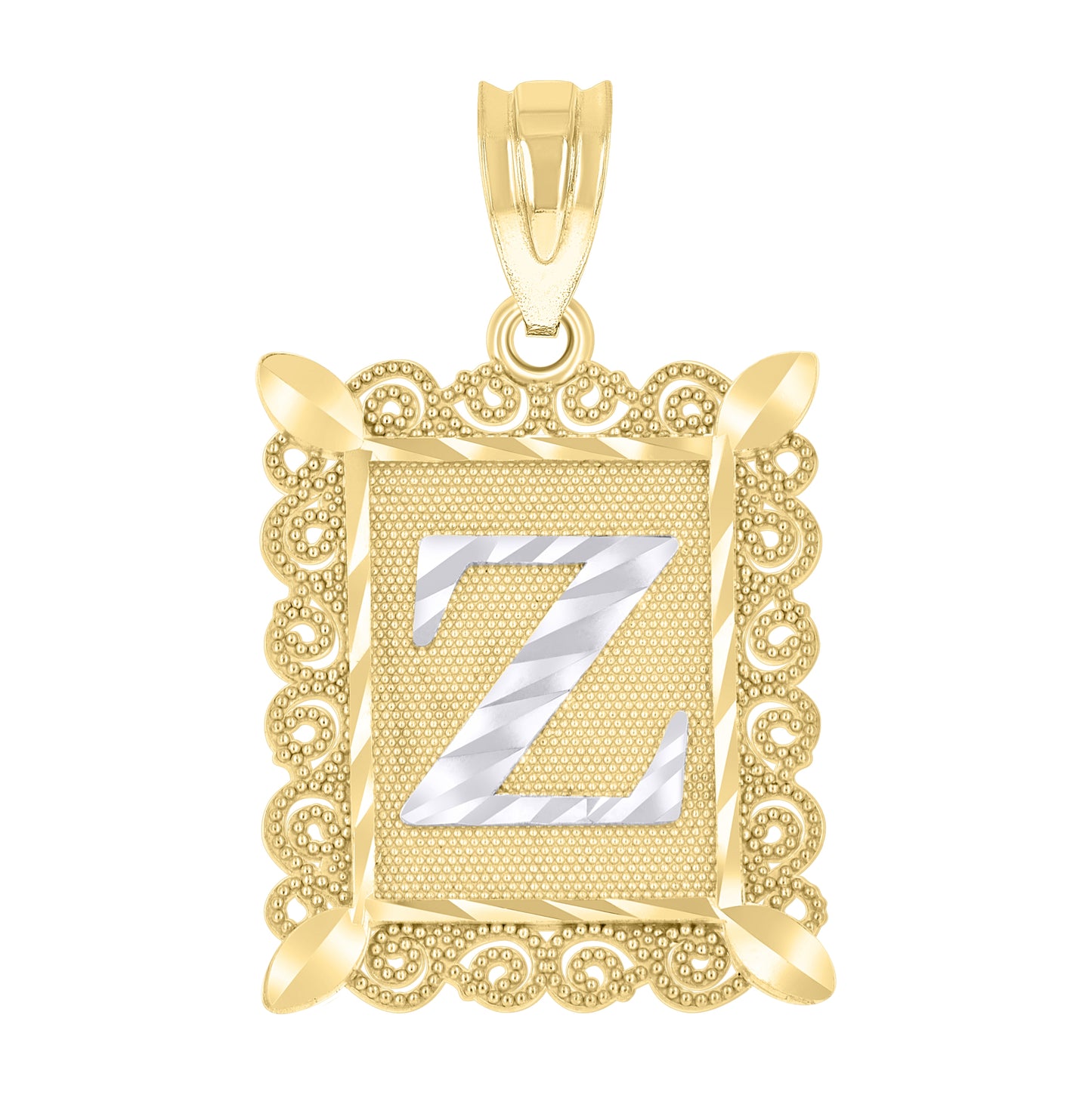 10K Two-Tone Gold Unisex Diamond-Cut Initial Charm Pendant