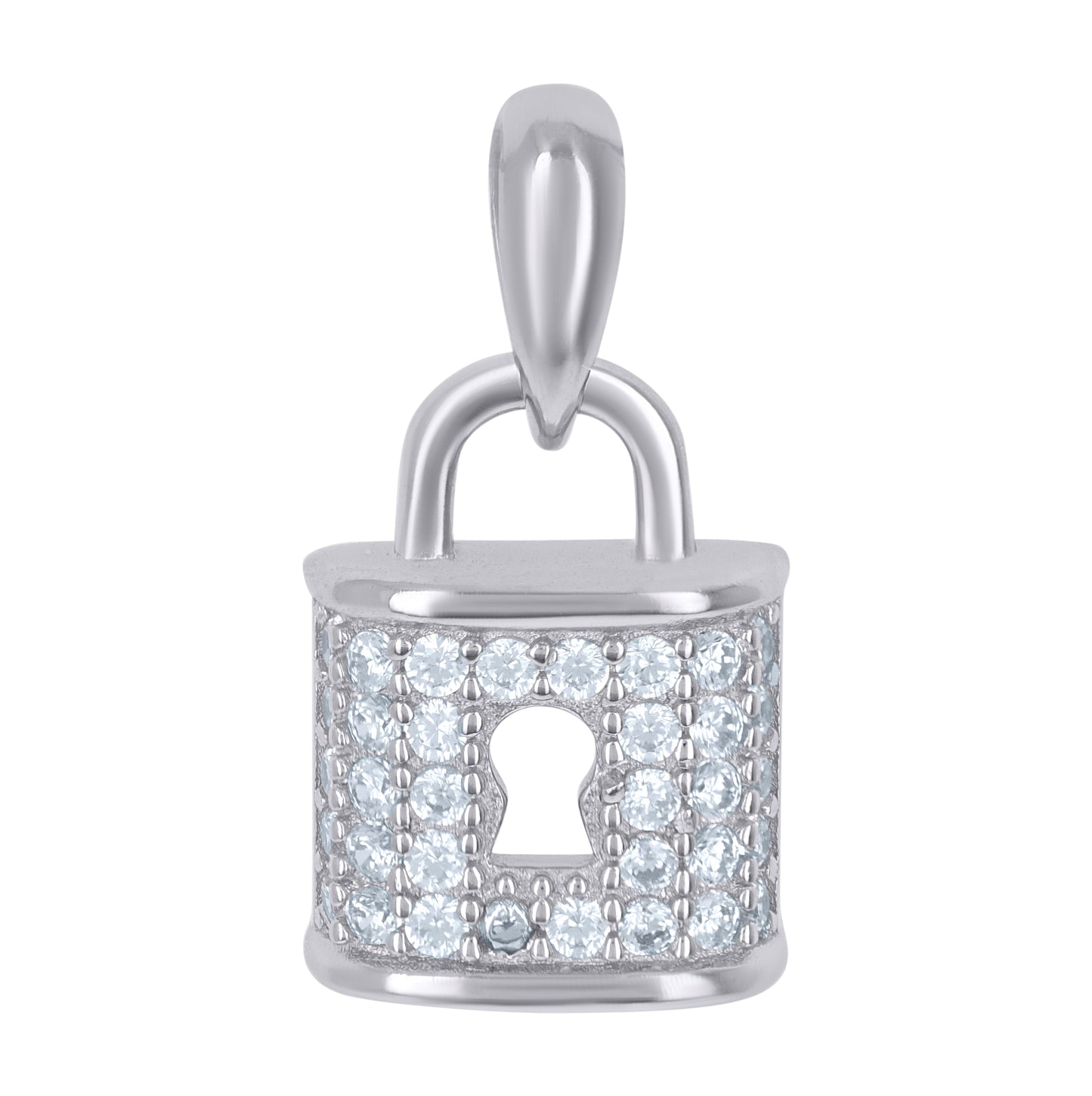 Sterling Silver Mens Cubic-Zirconia Lock Charm Pendant