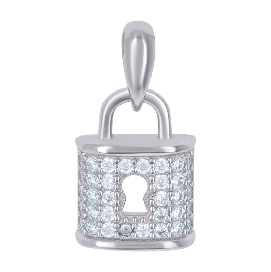 Sterling Silver Mens Cubic-Zirconia Lock Charm Pendant