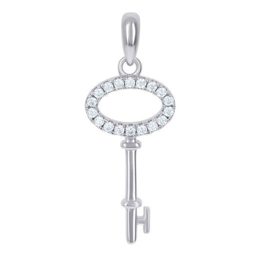 Sterling Silver Mens Cubic-Zirconia Key Charm Pendant