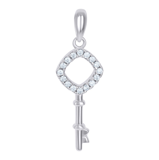 Sterling Silver Mens Cubic-Zirconia Key Charm Pendant