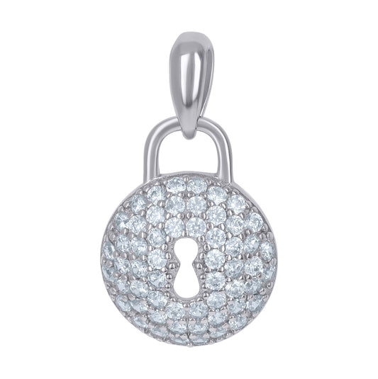 Sterling Silver Mens Cubic-Zirconia Lock Charm Pendant