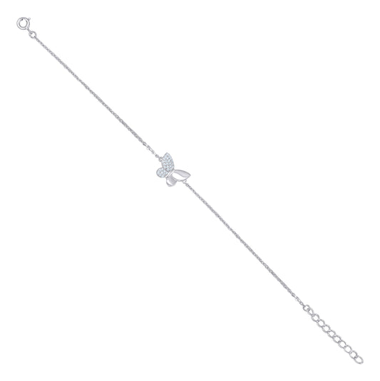 Sterling Silver Womens Cubic-Zirconia Butterfly Charm Bracelet