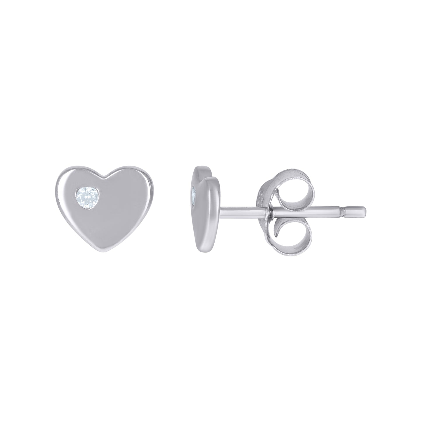 Sterling Silver Womens Cubic-Zirconia Heart Love & Heart Stud Earrings
