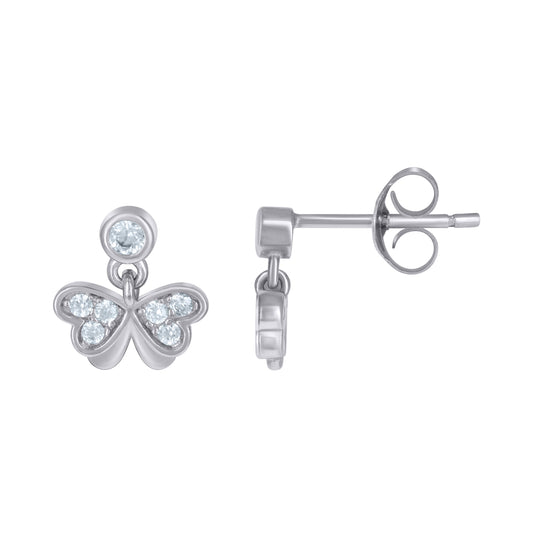 Sterling Silver Womens Cubic-Zirconia Heart Love & Heart Stud Earrings